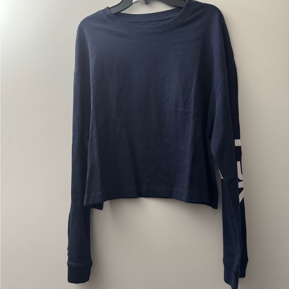 PSK Collective Blue Boxy Crop Long Sleeve Shirt
